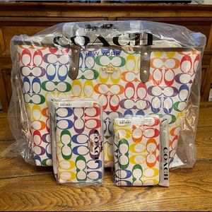 *RARE* NWT Coach Rainbow Pride WHITE BACKGROUND Reversible Bag &wallet &wristlet